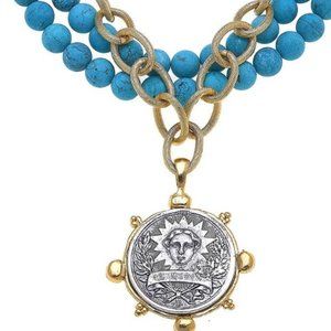 3666s Multi-Strand Turquoise Silver Medal Necklace by SUSAN SHAW
